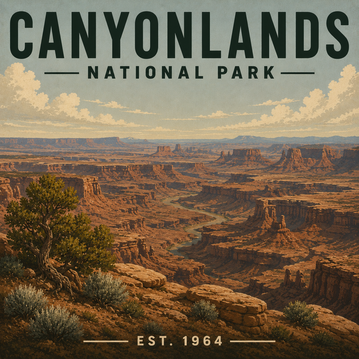 Canyonlands National Park magnet design landscape with park name and establishment year.